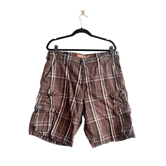 Lee Dungarees Mens Cargo Shorts Multiple Pockets Brown Plaid Size 36 - Picture 1 of 8